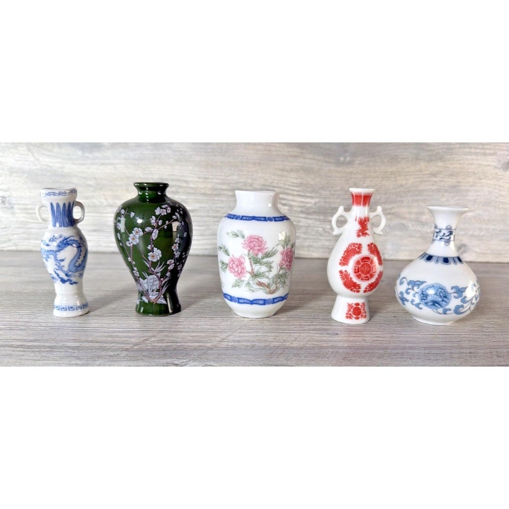 5 Franklin Mint Treasures Of The Imperial Dynasties Miniature Vases 1980 Mini